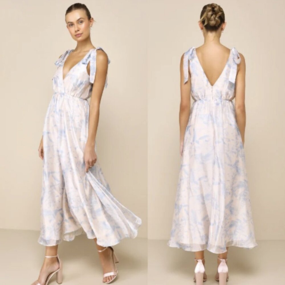 Lulus Charm Blush Floral A-line V-neck Maxi Dress